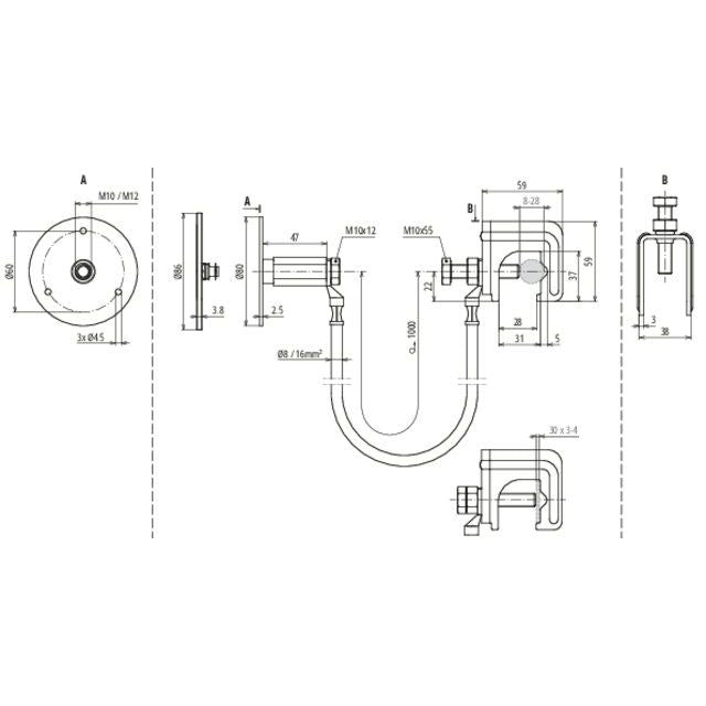 DEHN - Zubehör/Ersatzteile für Erdung und Blitzschutz Anschlussgarnitur UES 16 L1000 #416950 16mm² L1000mm