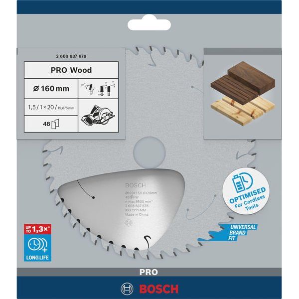 Bosch - Kreissägeblatt PRO Wood cordless 2608837678 Kreissägeblatt 160 x