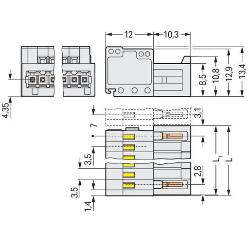 WAGO - Kabelsteckverbinder für Leiterplattensteckverbinder 1-Leiter-Stiftleiste 734-312 1,5mm²,lichtgrau − 50 Stück