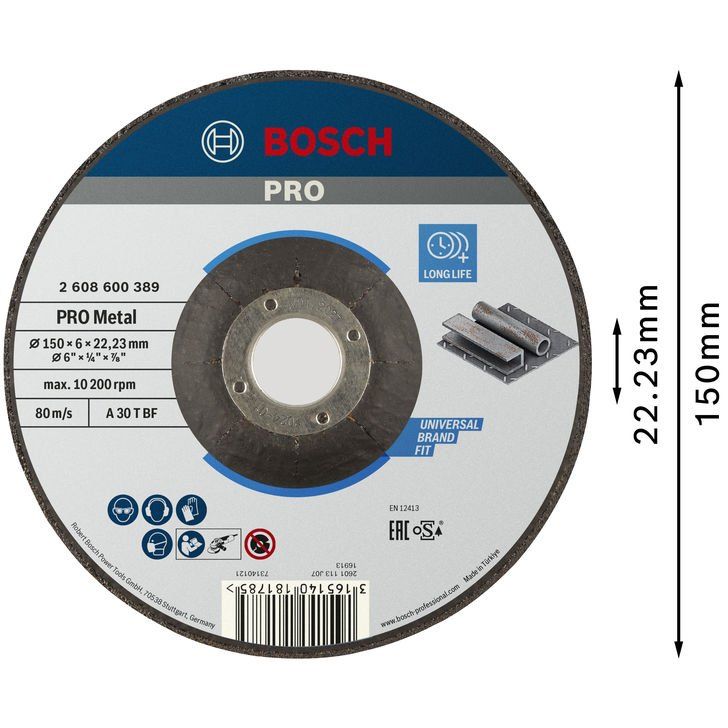 Bosch - Trenn-/Schleifscheibe PRO Metal Schleifscheibe, 2608600389 150 x 6 x 22.23 mm