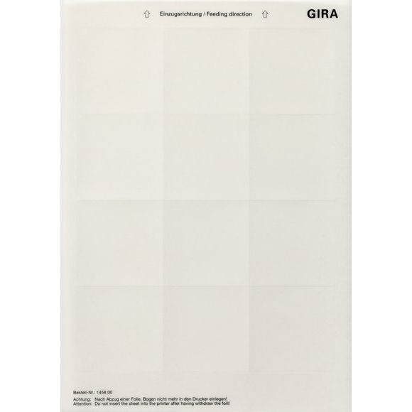 Gira - Bezeichnungsmaterial für Installationsschalterprogramme Beschriftungsbogen 145800 62,5 x 62,5mm