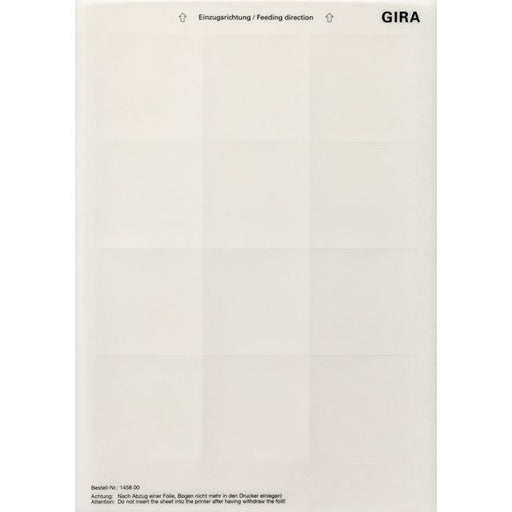 Gira - Bezeichnungsmaterial für Installationsschalterprogramme Beschriftungsbogen 145800 62,5 x 62,5mm