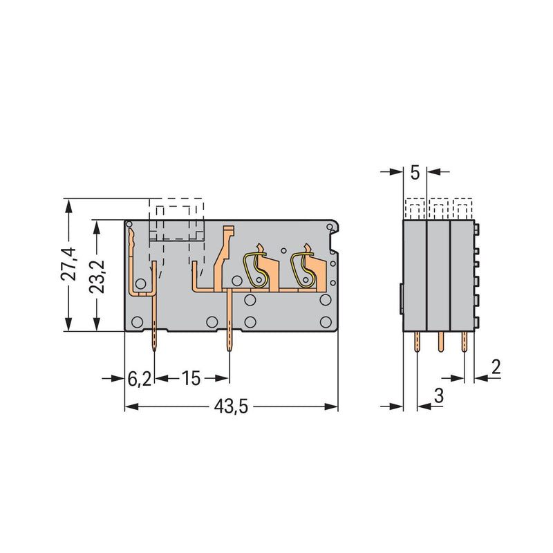 WAGO - Leiterplattenklemme 2LeiterLeiterplattenklemme 742-161 2,5 mm²,grau − 200 Stück