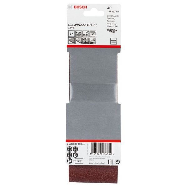 Bosch - Schleifpapier/Schleifvlies PRO X440 Schleifband, 75 x 2608606069 533 mm, 40, 3-tlg