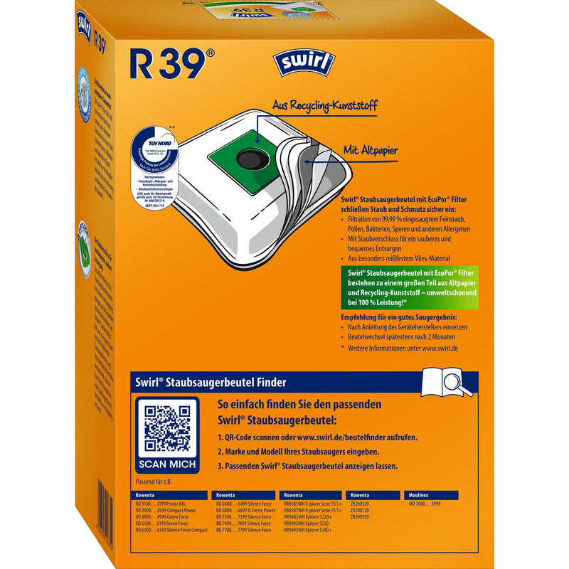 Swirl - Zubehör/Ersatzteile für Bodenpflege Staubbeutel R 39 EcoPor VE4 für Rowenta