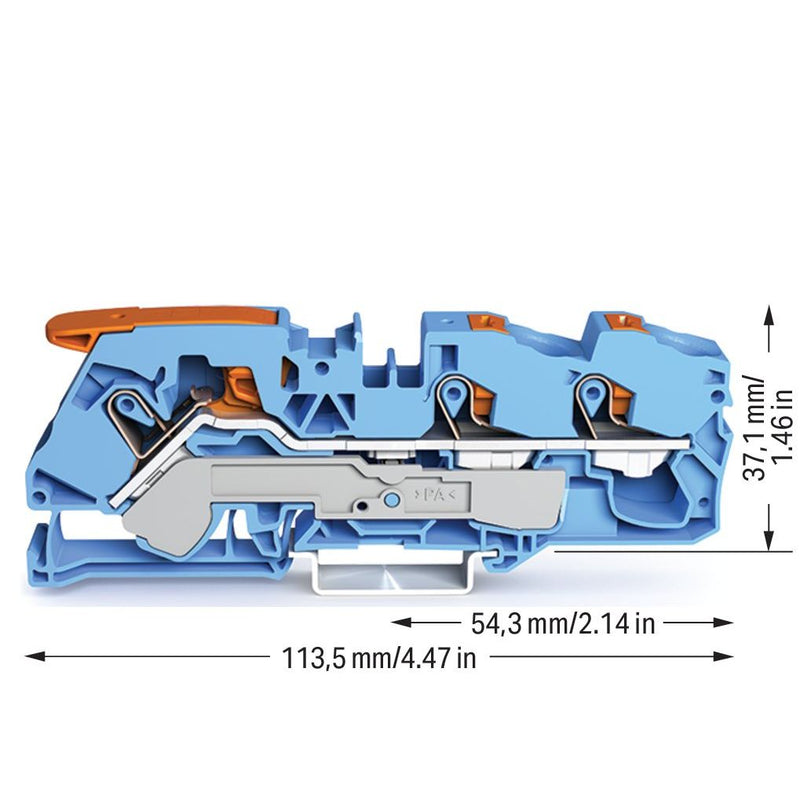 WAGO GmbH & Co. KG - Durchgangs-Reihenklemme 3-Leiter-Durchgangsklemme 2116-5304 16qmm, blau − 20 Stück