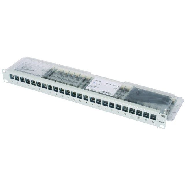 Telegärtner - Patchpanel Kupfer 19Z-Modulträger 1HE grau 100007012 inkl. 24xAMJ-S Cat6A