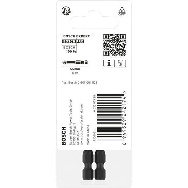 Bosch - Bit PRO Pozidriv Impact Bit, 2608522545VE(2) PZ3, 55 mm, 2-tlg