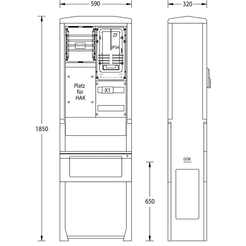 uesa - Zähler-Komplettschrank Zähleranschlusssäule ZAS-S-1-S enviaM 1850x590x320mm