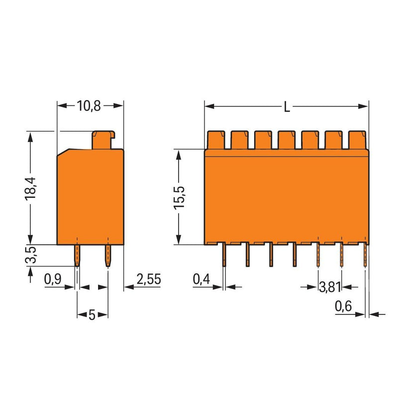 WAGO - Leiterplattenklemme 735-127 Drücker,1,5mm²,or − 45 Stück