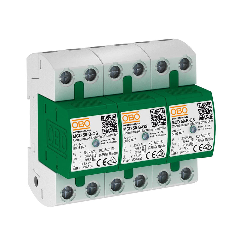 OBO Bettermann - Blitzstromableiter für Energietechnik Blitzstromableiter MCD 50-B 3-OS Set m.Funktionsanze