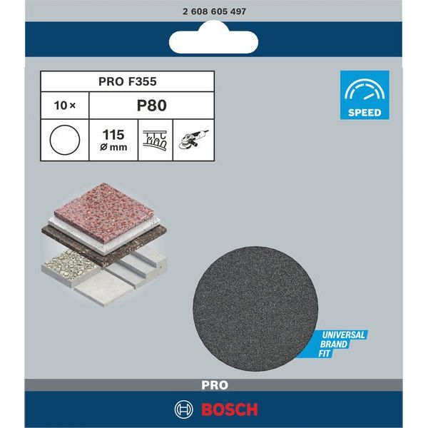Bosch - Schleifpapier/Schleifvlies PRO F355 Schleifblatt, 115 2608605497 mm, 80, 10-tlg