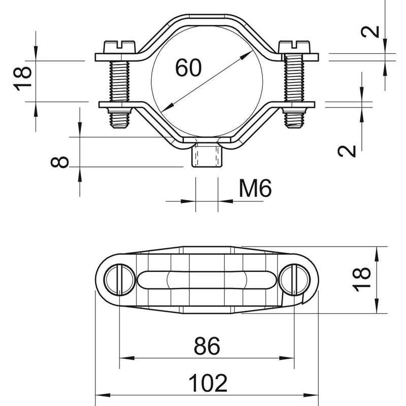 OBO Bettermann - Befestigungsschelle für Kabel/Rohre Abstandsschelle 2073 M6 G galv.vz − 20 Stück