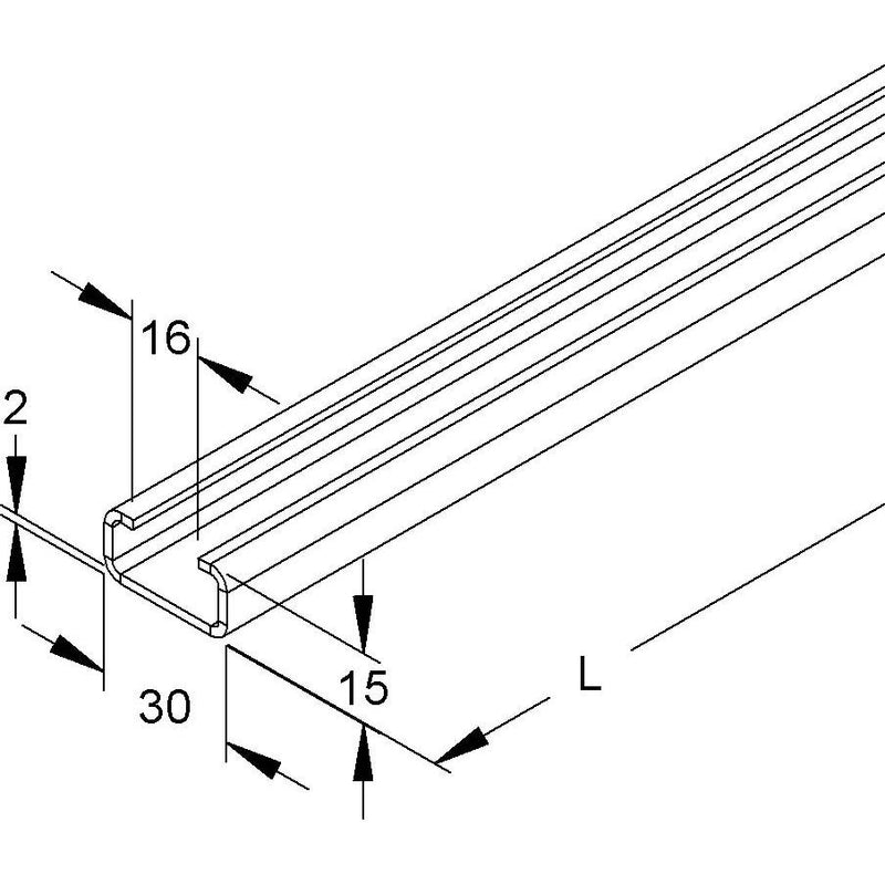 Niedax - Stiel/Profilschiene Ankerschiene 2971/2 ALO − 2 Meter