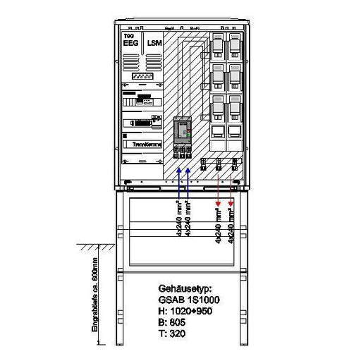 GSAB Elektrotechnik - Anschlussschrank NA-Schutzschrank 1S1000AR150kW2LSL2 150kW 1000x805x320