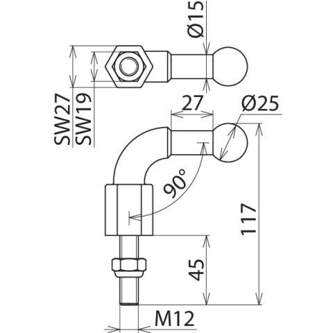 DEHN - Festpunkt für EuK-Vorrichtung Kugelfestpunkt KFP 25 W90 M12 45SSM D25mm 90Gr. abgew