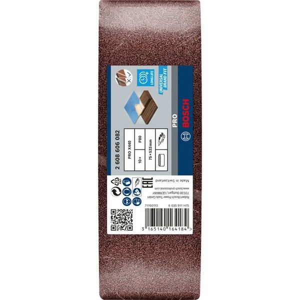 Bosch - Schleifpapier/Schleifvlies PRO X440 Schleifband, 75 x 2608606082 533 mm, 80, 10-tlg