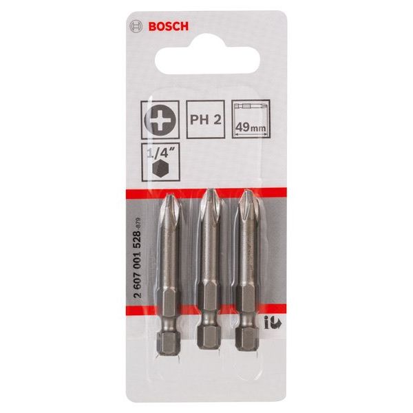 Bosch - Bit Schrauberbit Extra-Hart PH 2607001528 2, 49 mm, 3er-Pack