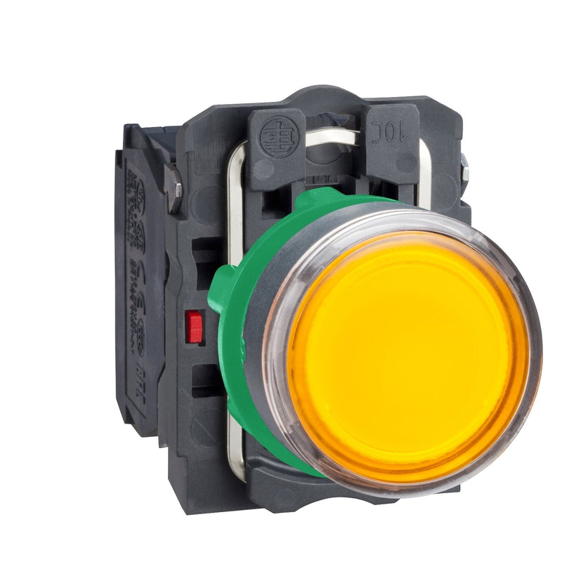 Schneider Electric - Drucktaster, Komplettgerät Leuchtdrucktaster, gelb XB5AW3565 flach, 1S+1Ö, tast