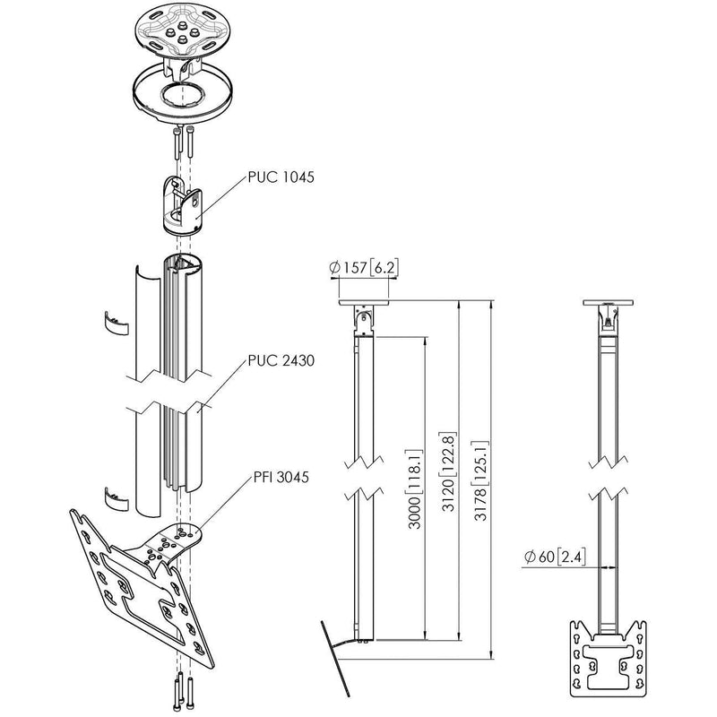 Vogels - Halterung für Audio-/Videosysteme Einzelprofil VESA 200x200 CT243022 sw Connect-It,300cm