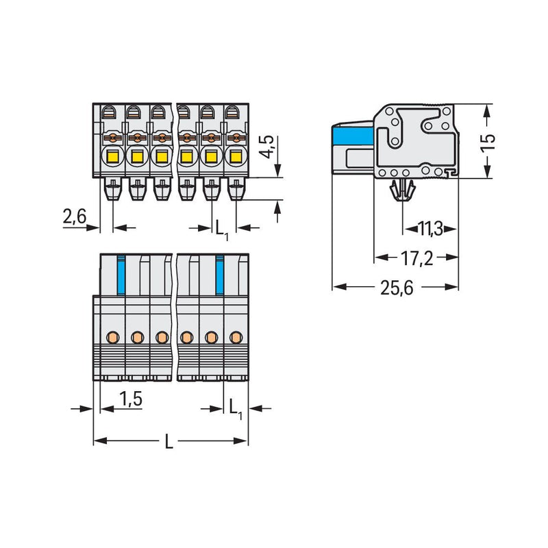 WAGO - Kabelsteckverbinder für Leiterplattensteckverbinder 1-Leiter-Federleiste 2721-112/008-000 Push-inCAGECLAMP,lgr − 25 Stück