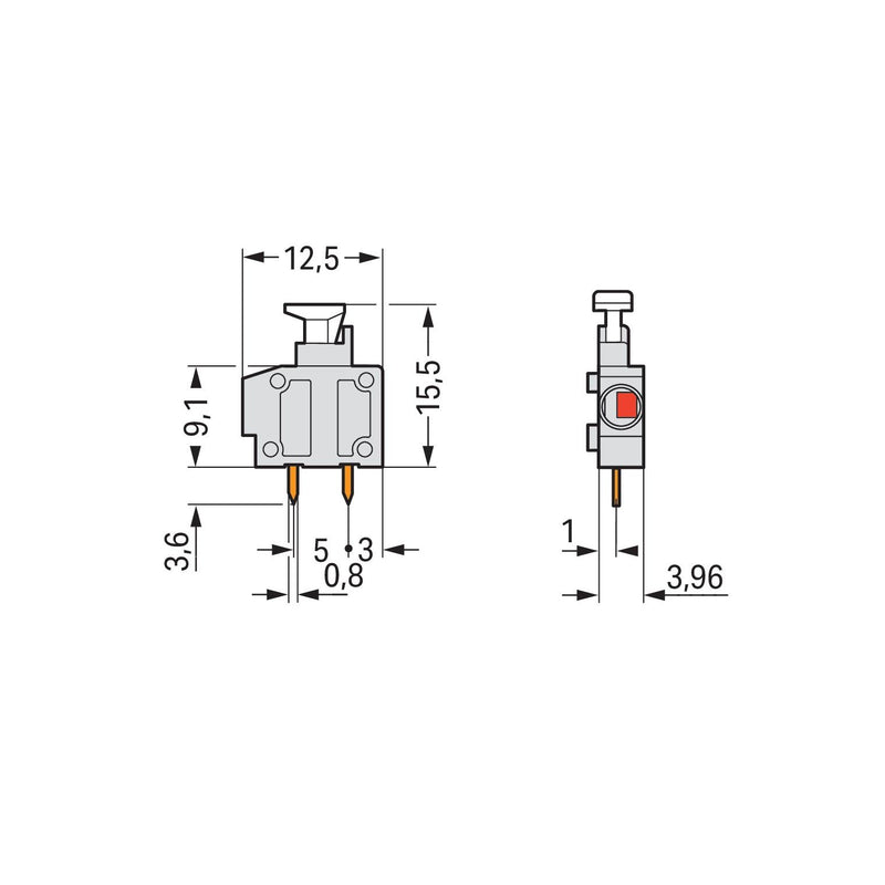 WAGO - Leiterplattenklemme Anreihbare Leiterplattenk. 235-201 Drücker,1,5mm²,lgr − 100 Stück