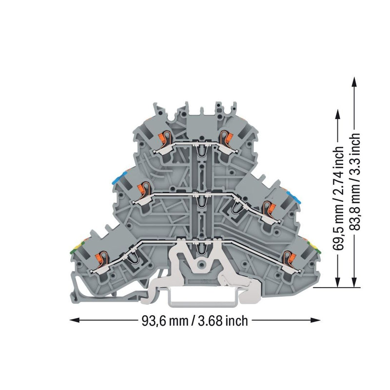 WAGO GmbH & Co. KG - Durchgangs-Reihenklemme Dreistockklemme 2200-3217 Drücker,gr − 40 Stück
