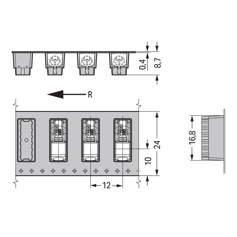 WAGO - Ein- und mehrpolige Klemmenleiste THR-Leiterplattenklemme 2061-1641/998-404 Drücker,1,5 mm²,weiß − 5760 Stück