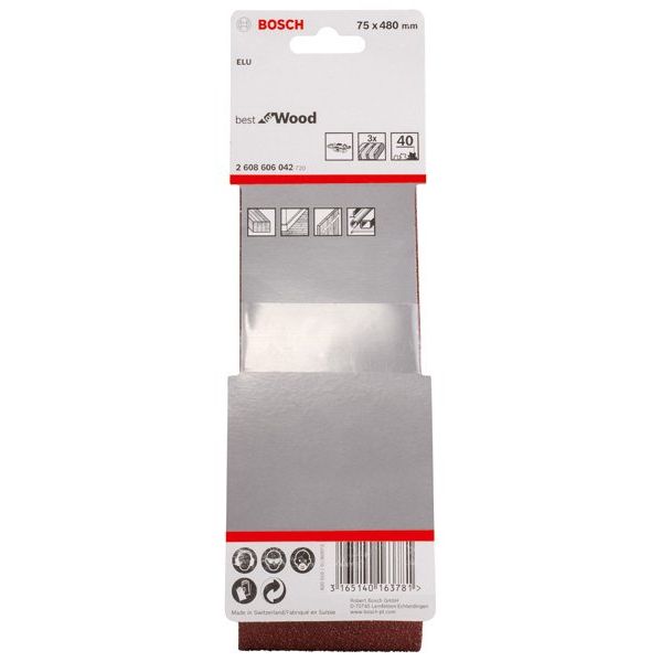 Bosch - Schleifpapier/Schleifvlies PRO X440 Schleifband, 75 x 2608606042 480 mm, G40, 3-tlg