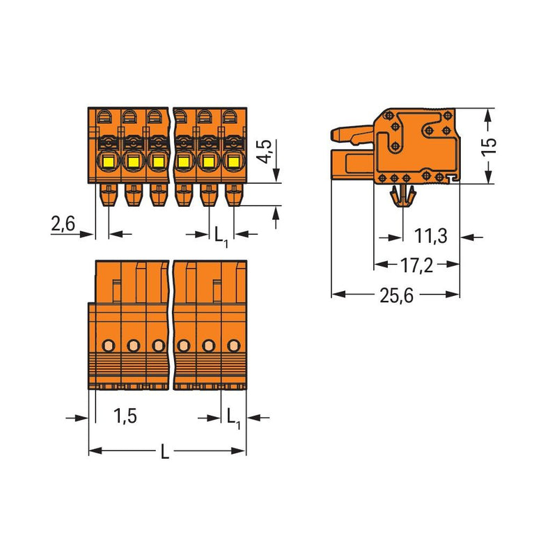 WAGO - Kabelsteckverbinder für Leiterplattensteckverbinder 1-Leiter-Federleiste 2231-302/008-000 Push-inCAGECLAMP,or − 100 Stück