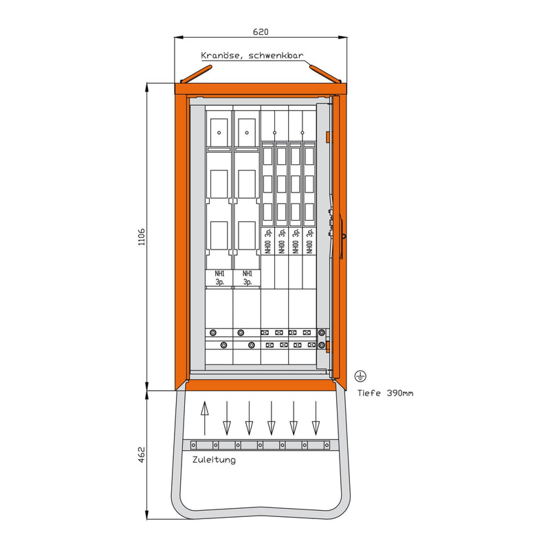 Walther Werke - Baustromverteiler Gruppenverteilerschrank WGV0072 173kVA, 5 NH-Abgänge