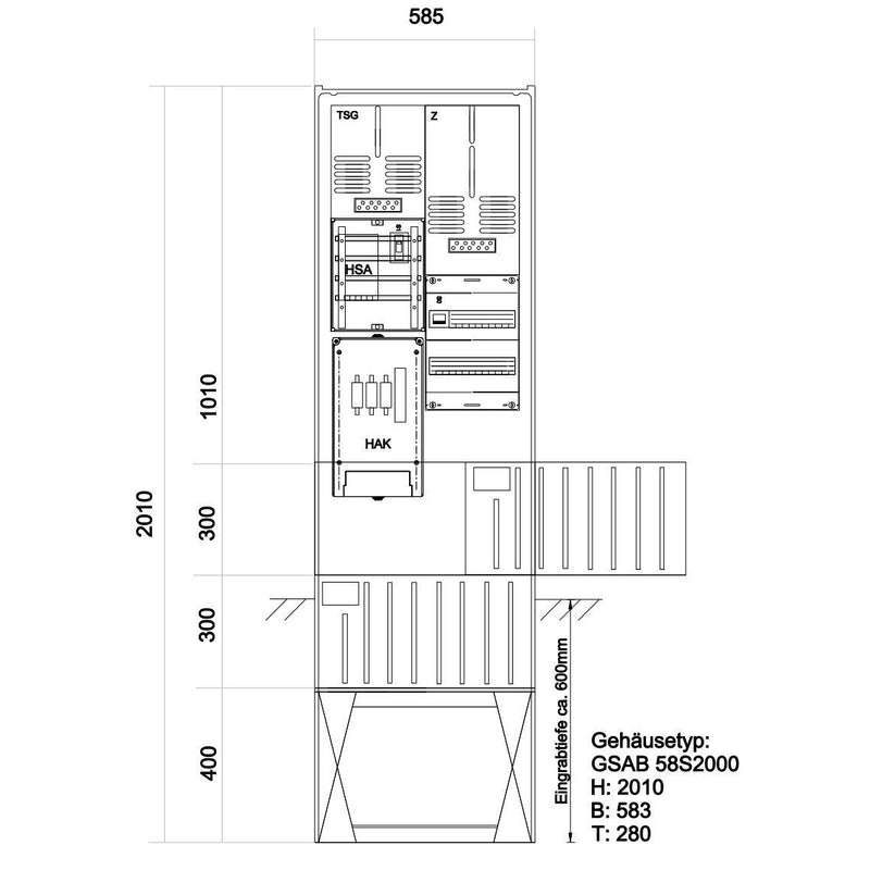 GSAB Elektrotechnik - Zähler-Komplettschrank Zähleranschlußsäule 48.00.1P1HSAV2 eNetz Südhessen