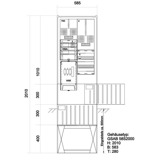 GSAB Elektrotechnik - Zähler-Komplettschrank Zähleranschlußsäule 48.00.1P1HSAV2 eNetz Südhessen