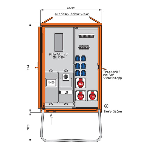 Walther Werke - Baustromverteiler Anschlussverteilerschrank WAV0131R1 44kVA m.Zählerplatz