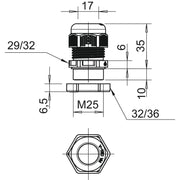 OBO Bettermann - Kabelverschraubung V-TEC VM25+ OR or, m. Gegenmutter − 10 Stück
