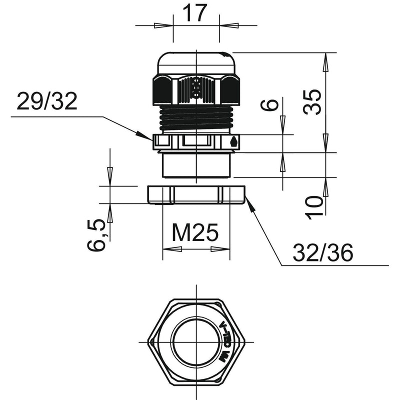 OBO Bettermann - Kabelverschraubung V-TEC VM25+ OR or, m. Gegenmutter − 10 Stück