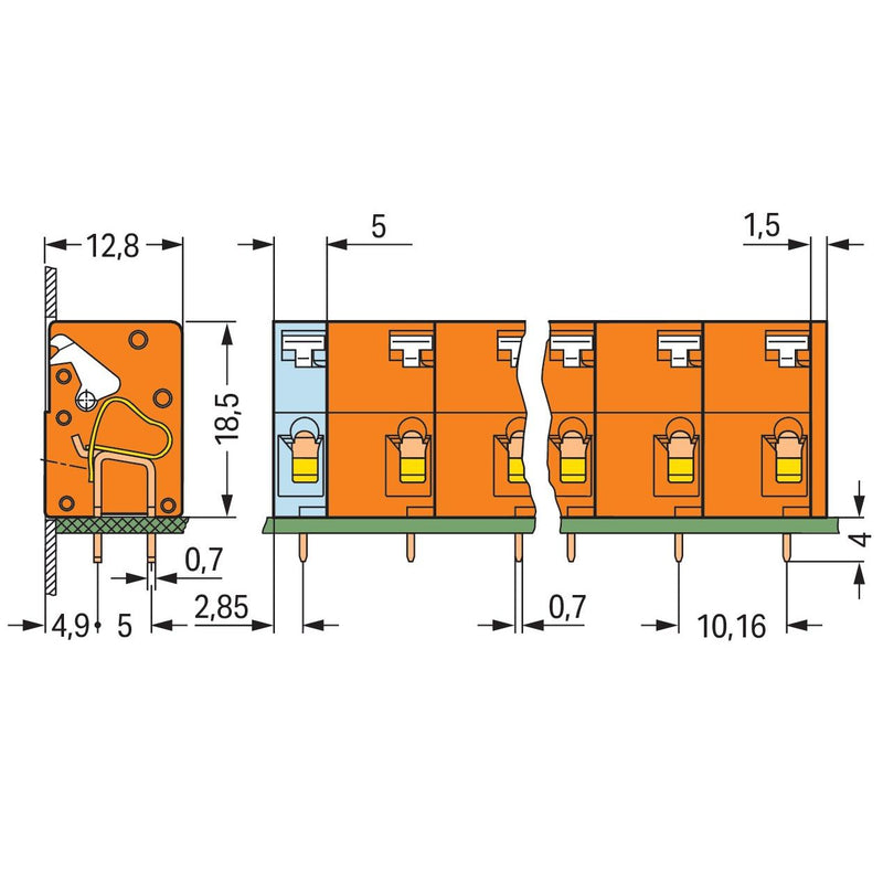 WAGO - Leiterplattenklemme 741-606 Drücker,2,5mm²,or − 20 Stück