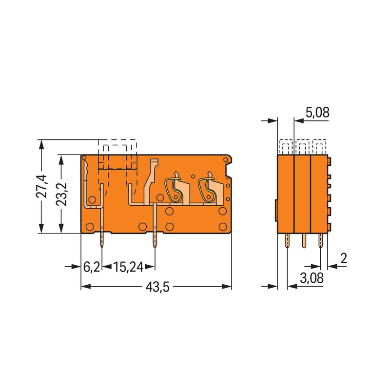 WAGO - Leiterplattenklemme 2LeiterLeiterplattenklemme 742-166 Aufnahme,2,5 mm²,or − 200 Stück