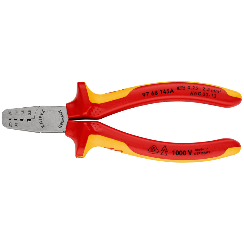 Knipex - Presswerkzeug Kabelschuhe/Verbinder, Aderendhülsen, Schirmanschluss Crimpzange 97 68 145 A 145mm