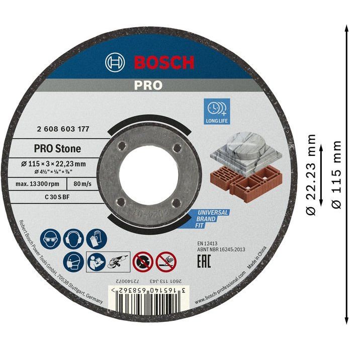 Bosch - Trenn-/Schleifscheibe PRO Stone Trennscheibe, 2608603177 115 x 3 x 22,23 mm