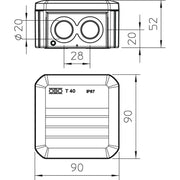 OBO Bettermann - Dose, Gehäuse für Montage auf der Wand/Decke Kabelabzweigkasten T 40 M20 KL 90x90x52mm − 5 Stück