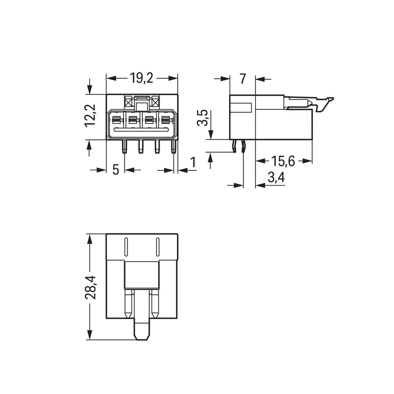 WAGO - Leiterplattensteckverbinder Stecker für Leiterplatten 890-854/011-000 4-polig,grau − 50 Stück