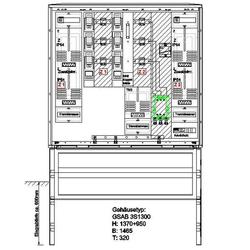 GSAB Elektrotechnik - Zähler-Komplettschrank Wandlermessung 22.W250.AR-01Ei 250A mit NA-Schutz