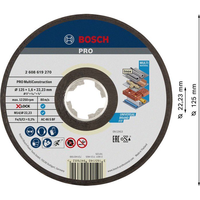 Bosch - Trenn-/Schleifscheibe PRO Multi Material X-Lock 2608619270 Trennscheibe 125 x