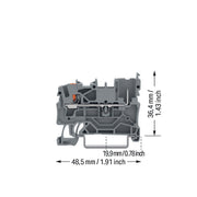 WAGO - Durchgangs-Reihenklemme 1-Leiter/1-Pin-Basisklemme 2222-1201 Drücker,2,5mm²,gr − 100 Stück