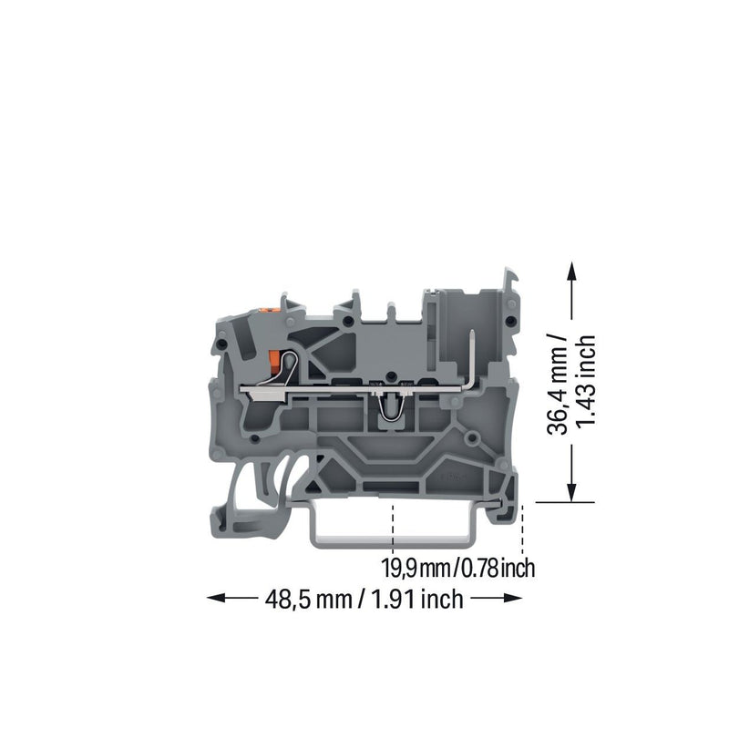 WAGO - Durchgangs-Reihenklemme 1-Leiter/1-Pin-Basisklemme 2222-1201 Drücker,2,5mm²,gr − 100 Stück