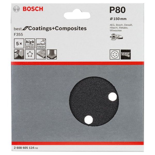 Bosch - Schleifpapier/Schleifvlies PRO F355 Schleifblatt, 150 2608605124 mm, G80, 5-tlg