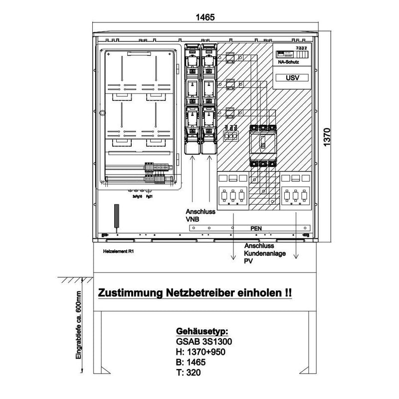 GSAB Elektrotechnik - Zähler-Komplettschrank Wandlermessung 09.W630.AR-01 eon Avacon 630A