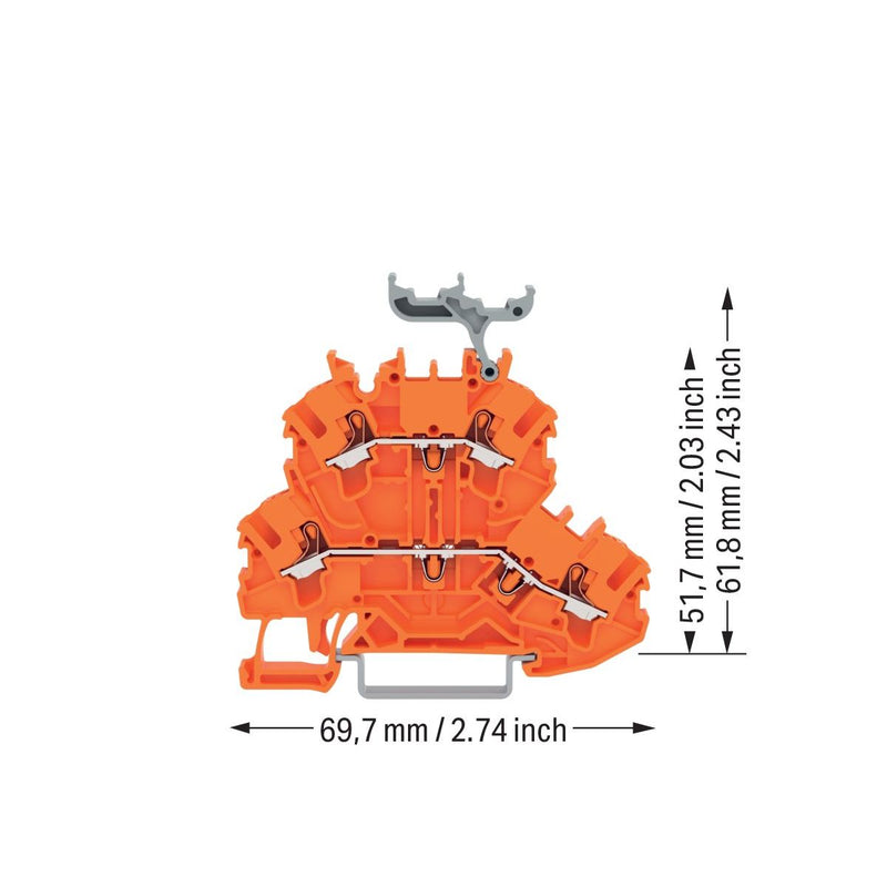 WAGO - Durchgangs-Reihenklemme Doppelstockklemme 2202-2236 Drücker,orange − 50 Stück