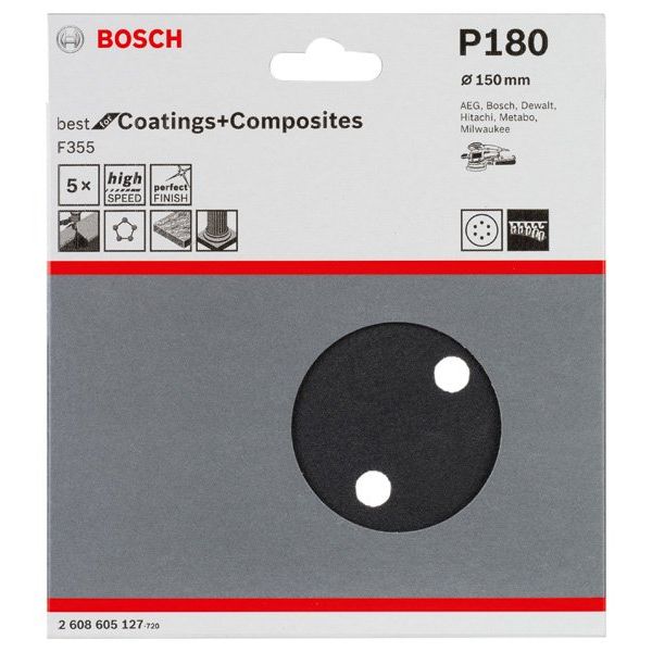 Bosch - Schleifpapier/Schleifvlies PRO F355 Schleifblatt, 150 2608605127 mm, G180, 5-tlg